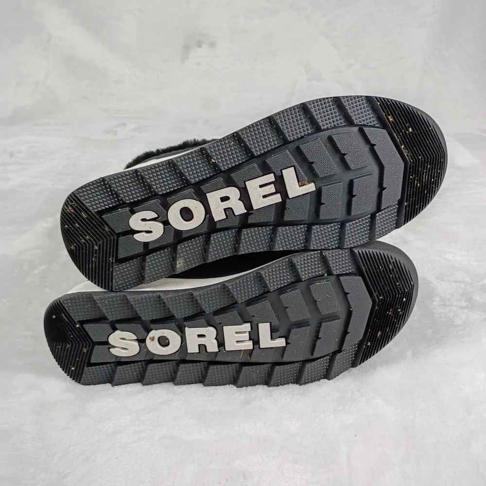 Sorel Winter Boots‎ Womens 6 Black Excellent Waterproof Faux Fur Quilted Lace Up